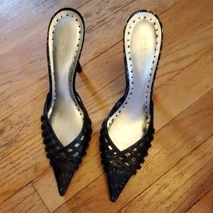 BCBGirls Women's Black Leather Slip-on Dress Shoes